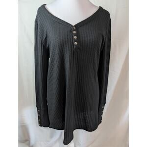 Chaser Shirt Black Long Sleeve Waffle Thermal Tunic Top Size Large Minimalist